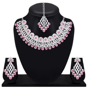 Kundan Necklace Set with Earrings & Maang Tikka for Women | Ideal Jewellery for Wedding, Party & Festive Occasions