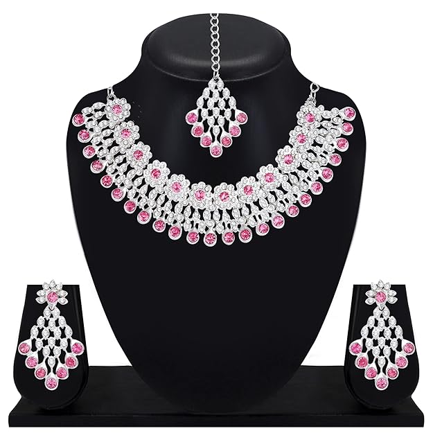 Kundan Necklace Set with Earrings & Maang Tikka for Women | Ideal Jewellery for Wedding, Party & Festive Occasions