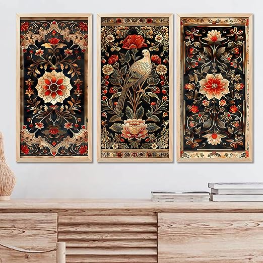 Painting for wall Decoration Frames |Traditional Indian Art Pichwai Wall D?cor Paintings | Traditional Indian Art Pichwai Wall D?cor Paintings For Home D?cor Living Room Bedroom Set of 3 (10X19 INCH, A)