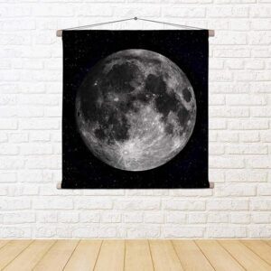 Full Moon In The Night Sky Canvas Fabric Painting Tapestry | Scroll Art Hanging 24 x 24 inch (61 x 61 cms)