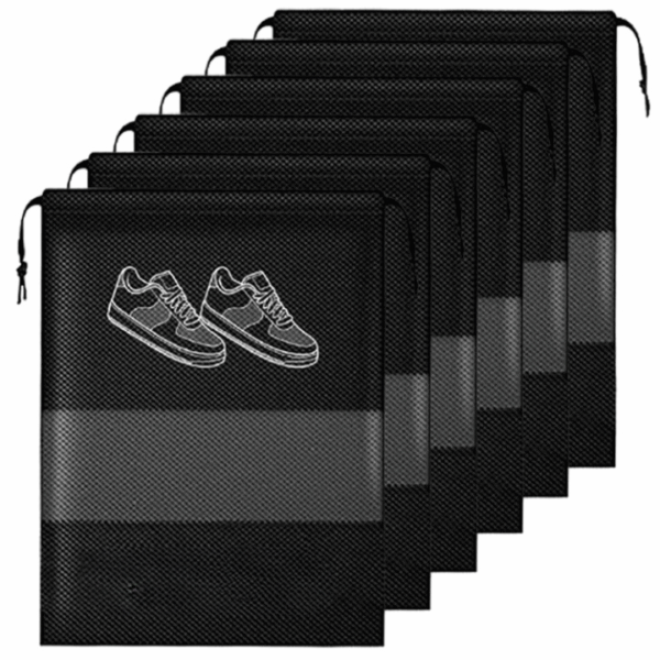 Bag for Travel Bag for Man & Women Shoe Cover for Storage at Home Gym Reusable Travelling Accessories Organizer Pouch Travel Essentials Footwear Bags for Travelling Men -Pack of 6, Black