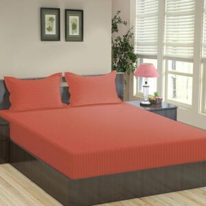 Pure 100% Cotton Double Bed Sheet with 2 Pillow Covers (Bedsheet for Double Bed Cotton, Orange Jaipuri, King Size,144TC)