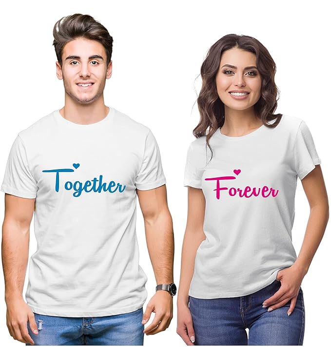 Hangout-Hub-NP18 Men's & Women's Round Neck T-Shirt-Together Forever | Always Protec Trust King Queen-Pack of 2-Couple T-Shirts