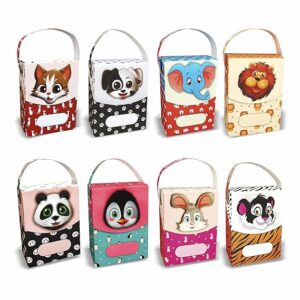 ELEGANCE REDEFINED, Gift Box, Small, Cute Animal Prints, Folding Favor Box, Textured UV, Birthday Return Gifts, Packing Chocolates, 3 Sets of 8 Boxes