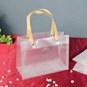 4 Pcs Translucent Gift Bags with Golden Handle | Perfect for Diwali Gifting, Return Gifts, Wedding, Anniversary, Birthday, Party Favours, Hampers, Festival (14.5 x 19.5 cm)