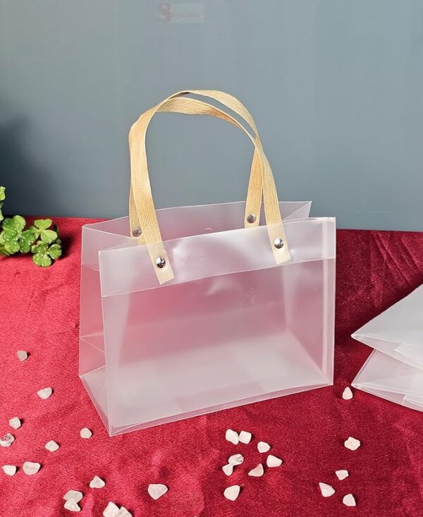 4 Pcs Translucent Gift Bags with Golden Handle | Perfect for Diwali Gifting, Return Gifts, Wedding, Anniversary, Birthday, Party Favours, Hampers, Festival (14.5 x 19.5 cm)