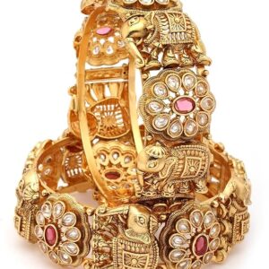 Traditional Gold Plated Red And Green Kada Bracelet Bangle Jewellery Set for Women & Girls
