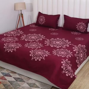 A QUALITY LINEN BRAND 100% Pure Cotton Bedsheet for Double Bed, 144TC Soft & Breathable Double Bed Bedsheet with 2 Pillow Covers (Olive Green Floral Elegance, 88 x 90 Inches)