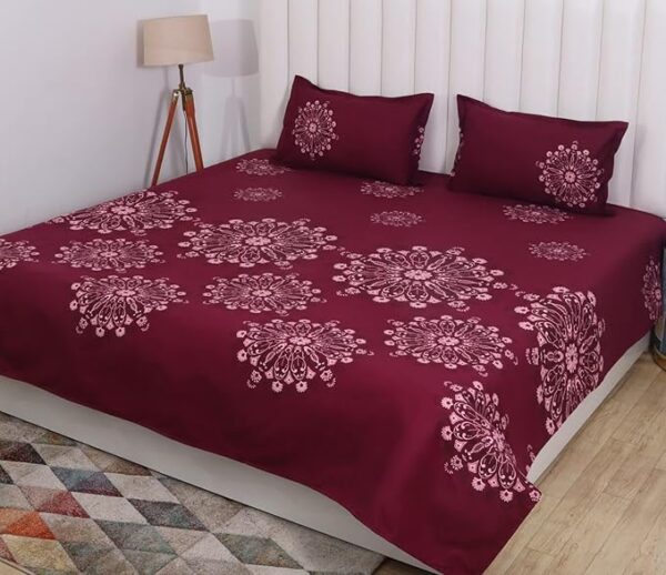 A QUALITY LINEN BRAND 100% Pure Cotton Bedsheet for Double Bed, 144TC Soft & Breathable Double Bed Bedsheet with 2 Pillow Covers (Olive Green Floral Elegance, 88 x 90 Inches)