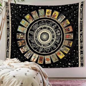 Polyester Zodiac Tapestry - Astrology Tarot Wall Art for Bedroom Aesthetic, Black Constellation Blanket, College Dorm Room Decor, Psychic Tablecloth (130*150)