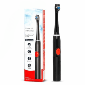Proclinical 150 Charcoal Battery Powered Toothbrush, Electric Toothbrush with Soft Bristles and Strong Strokes, 5x Plaque Removal vs Manual Toothbrush (With Replaceable Brush Head, Batteries included)