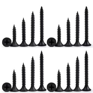 (100pcs) 13mm + 19mm + 25mm + 32mm (25pcs each) Black Self Drilling Bugle Head Drywall Screws for Gypsum Board - Phosphate Coated for Metal and Wood Studs, Ceiling & Partition Walls Size #6