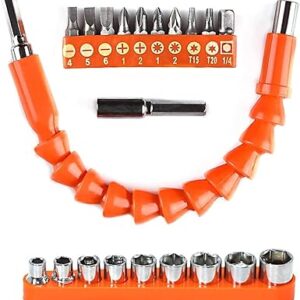 Flexible Shaft Drill Bit Extension Kit, Flexible Soft Shaft Extension Screwdriver Bits & Sockets Nut Electric Bit Power Repair DIY Tools for Drill drilling machine (22 Pieces Set)