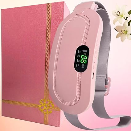 Period Belt Cramp Relief Massager with 3 Heating & 4 Massage Modes | Portable Cordless Rechargeable Heating Pad for Periods Electric Menstrual Cramp Pain Relief Device Belt for Women & Girls | Adjustable Heat Pad for Back & Belly Pain | Lightweight, Rechargeable (1 Year Warranty, Pink)