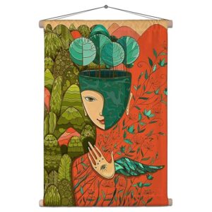 Mother Nature Velvet Fabric Painting Tapestry | Scroll Art Hanging 18 x 25 inch (46 x 64 cms)