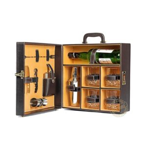 ortable Bar Set | Portable Bar Set | Bar Tool Set | Bartender Kit | Brown 4 Glass | Cocktail Shaker | Barset for Picnic | Gifting | Gifting for Men