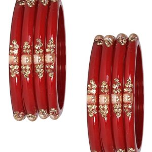 Glass with Zircon Gemstone Or Beads Studded worked Glossy Finished Kada Set For Women and Girls