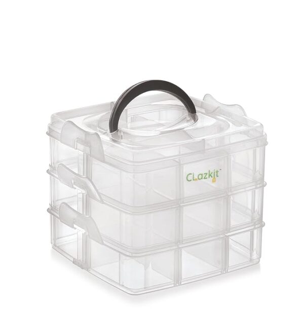 Jewellery Organisers Plastic 3 layer 18 Grid Square Portable Transparent Storage Detachable Box Organizer Case for jewelry sewing button earrings Hair (Transparent), 14.5x14.5 cm