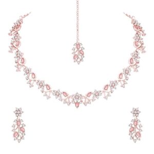 American Diamond AD with Colorful Crystal Necklace Jewellery Set for Women/Girls | Perfect for Weddings, Parties & Festive Occasions