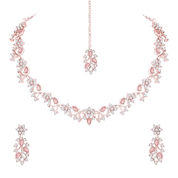 American Diamond AD with Colorful Crystal Necklace Jewellery Set for Women/Girls | Perfect for Weddings, Parties & Festive Occasions