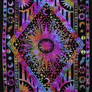 CASTLE Bohemian Poster Tapestry Wall Hanging Hippie Dorm Decor tapestry Bedroom Blanket 54 x 60 inches (Purple Burning Sun)