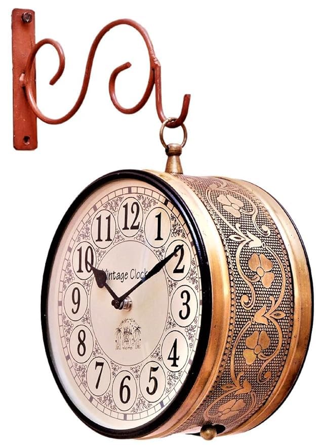 Sided Railway Station Iron Wall Clock for Living Room 8 Inches