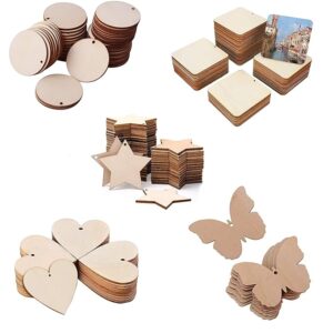 Pine Wood MDF Cutouts Unfinished Tags for Key Chain, Slices for Art & Crafts, Xmas Hanging Decorations, Painting Wood Craft, MDF Plains, Resin Art Work (10pcs Each Shape) (5cm)