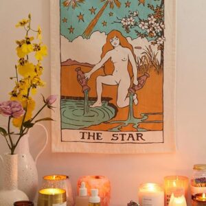 Tarot Flag Tapestry - Hand Made Cotton Printed Wall Hanging Tapestries Wall D?cor Art (The Star, 20 x 16 Inches)