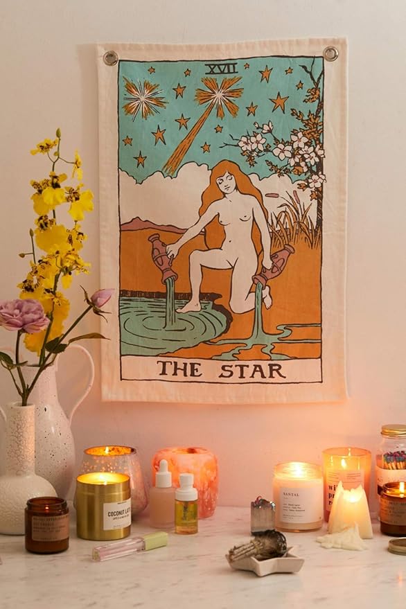 Tarot Flag Tapestry - Hand Made Cotton Printed Wall Hanging Tapestries Wall D?cor Art (The Star, 20 x 16 Inches)