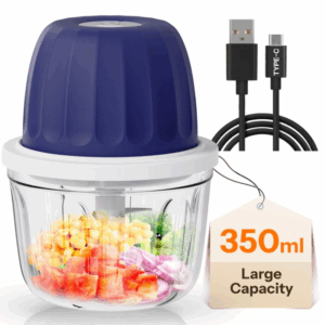 350ML Rechargeable Mini Electric Chopper for Kicthen Use | One-Touch Operation | 304 Stainless Steel Blades | Chopper Electric for Chop, Mince, Puree, Whisk, Grind (Blue)