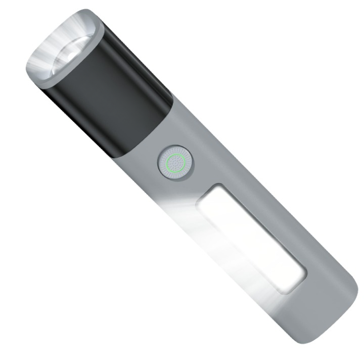 2 Tactical Rechargeable Flashlight Torch, Adjustable Focus, Dual Brightness & SOS Modes,Side LED Panel, 300 Lumens,1200mAh Battery,Type-C Charging,for Camping, Hiking & Emergencies