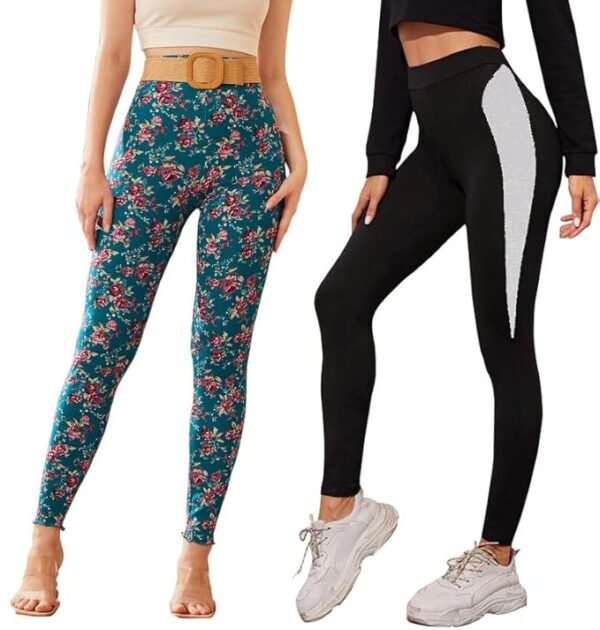 Women's Stretchable Solid Cotton Blend Casual Jegging Combo Pack of 2 |Printed Imported Blend Pants for Women | Active Wear Leggings for Women