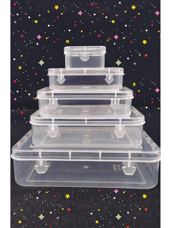 Small Size Plastic Boxes for Small Storage Things Jewellery/Dry Fruits/Stationery (Transparent) -Set of 5 Pieces