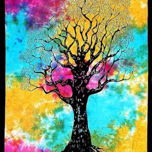Psychedelic Dry Tree Tie Dye Mandala Tapestry Hippie Hippy Celestial Wall Hanging Indian Bohemian Tapestries (Multicolour, Poster (30x40 Inches)) (Multicolour, Poster (30x40 Inches))