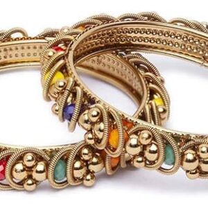 18k Gold Plated Temple Jewellery Bangles for Women | Set of 2 Bangles Set | Latest Stylish Traditional Kada Bangles | Just Like Real Gold Jewellery