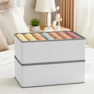2 Pcs 7 Slot Non-Woven Fabric Cloth Organizer for Storage/Foldable Wardrobe Organizer/Multipurpose Organisers Storage Box for clothes/Shirts/T-Shirts/Dress/Sweaters/Jeans (White)