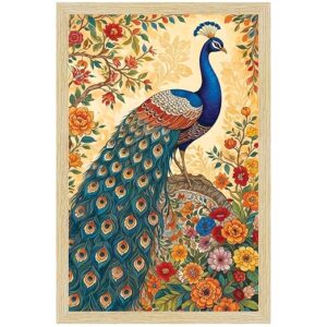 Paper Peacock Painting For Wall Vastu with Frame for Home Decoration, Madhubani Painting for Living Room, 12.0 X 18.0 inches, Set Of 1