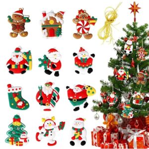 12Pcs Christmas Tree Decoration Items Cute Gingerbread Snowman Santa Christmas Decorations with Rope Hanging Ornaments for Xmas Tree, Home Decor, Door, Wall