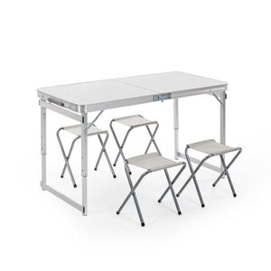 4 Feet Multipurpose Aluminium Folding Camping Table with 4 Oxford Mat Chairs & Carrying Handle | Height Adjustable Table for Picnic, Hiking, Garden, Outdoor & Indoor Use (White)