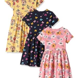 Girls Printed Cotton Casual Knee-Length Dress(Pack of 3)