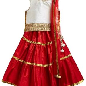 Girls Gota Lace Tiered Readymade Lehenga Choli and Dupatta Set | Traditional Ethnic Wear Clothing Set for Festival Occasions