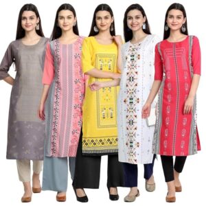 Women's Crepe Kurti for Women's ll Traditional Kurti for Women ll The Ultimate Kurti Collection (Pack of 5)