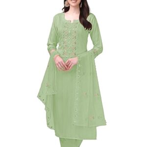 Women's Cotton Blend Embroidery Salwar Suit Set Kurta Pant with Dupatta Kurta Set for Women