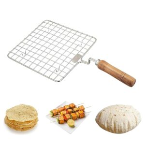 Papad Jali Roast, Paneer Grill, Roti Maker, Barbeque Jali Roaster Chapati Toast Grill Wooden Handle Vegetable tandoor net, Baigan Bharta, Jali/Roti (Square)