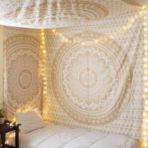 Bedsheet Tapestry Wall Hanging Mandala Tapestry Handmade Printed Design Cotton Wall Hanging Tapestry Wall Hanging Bedsheet Wall D?cor Poster (E, 84x54 Inches)