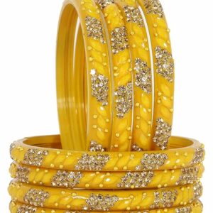 Designer Glass Bangles Set with Golden Zircon Diamond Stone & Beads Studded For Women & Girls | Traditional Glass Kada Set | Stylish Women's Kangan Fashion Jewellery Bangles- Set of 8