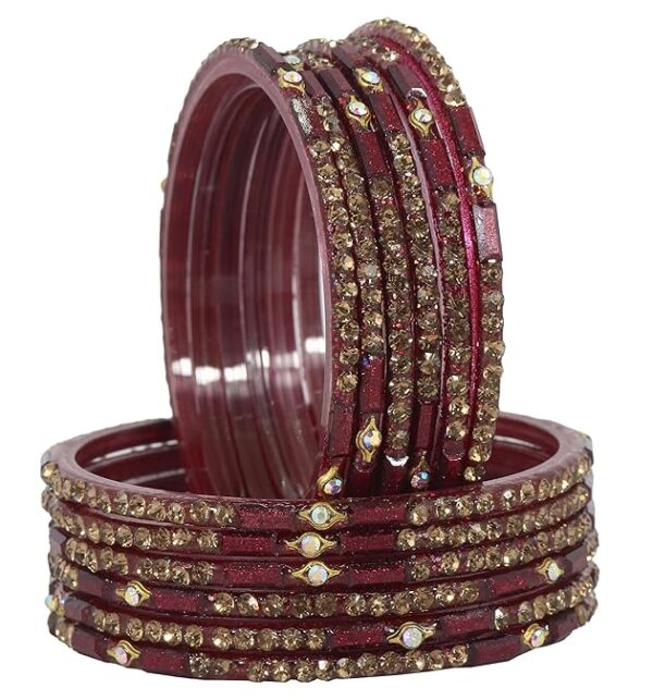 Glass Bangles Set For Women and Girls with Golden Zircon Stone & Beads | Fancy Women's Glass Chudi | Diamond Bangles | Women's Fashion Jewellery