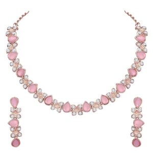 International Princess Style AD Crystals/Stones Necklace with Earrings Jewellery Set for Women/Girls - Wedding Jewelry/Party & Festival Accessories