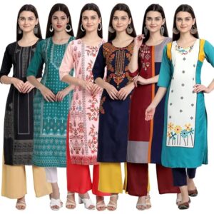Printed Crepe Kurti for Women ll Vibrant Colour Kurti (Pack of 6)