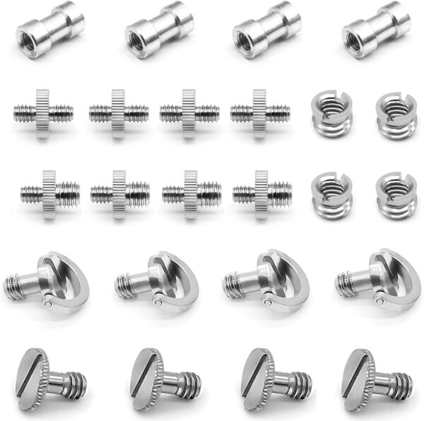 24pc Camera Lens Screw Adapter Kit, 3/8 to 1/4 Inch D-Ring Quick Release Plate Screw for Camera Tripod, Monopod and Flash Light Stand